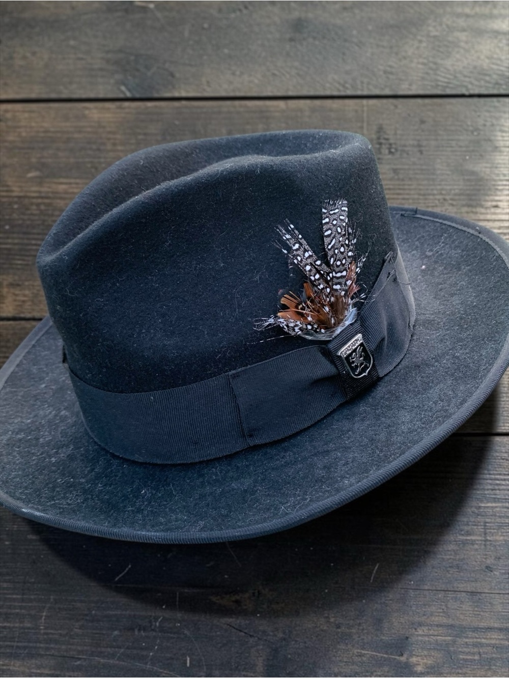 Stacy Adams Men's Black Wool Fedora Hat with Feather Trim